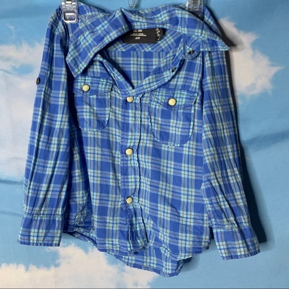 H&M- Blue Plaid Long Sleeve Button Up 1.5-2yrs - Picture 2 of 9